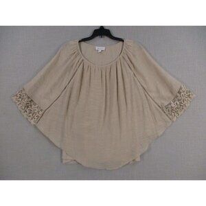 AB Studio Womens Poncho‎ Top XL Beige With Lace Trim Rayon/Polyester Blend